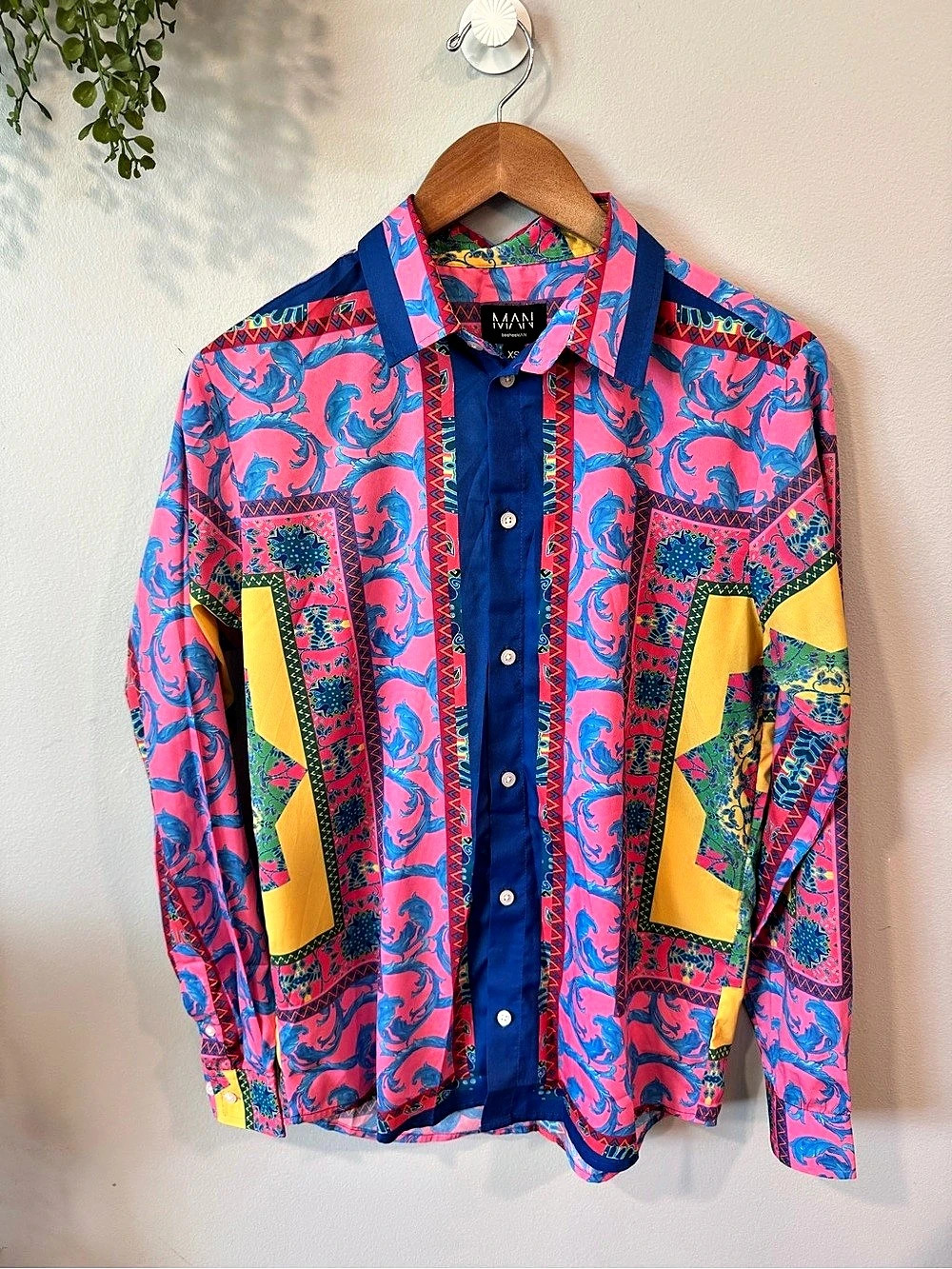 Boohooman Abstract Print Button Down Sz Xs